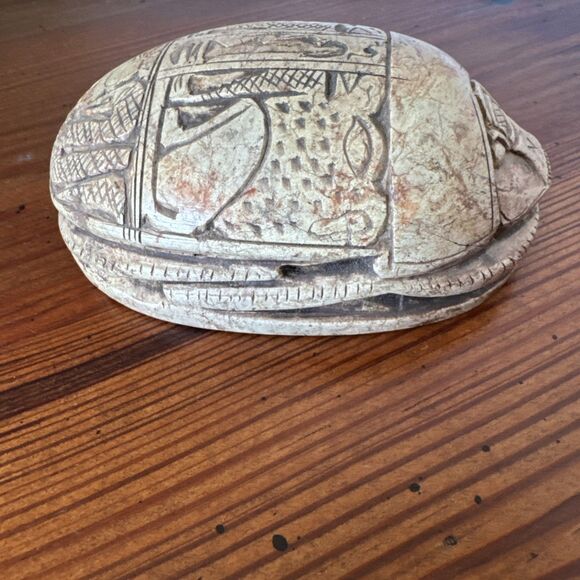 Vintage Egyptian Hand Carved Stone Scarab Beetle Hieroglyphics Paper Weight - Picture 6 of 11